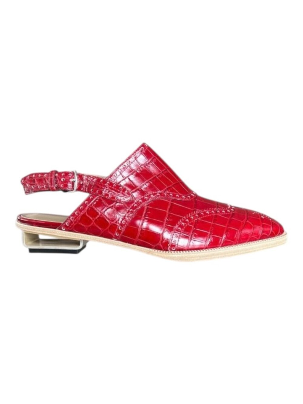 Hermes Rouge Niloticus Crocodile Odette Sandal Mule Shoes Clogs NIB